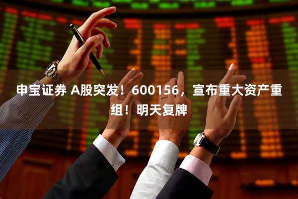 申宝证券 A股突发！600156，宣布重大资产重组！明天复牌
